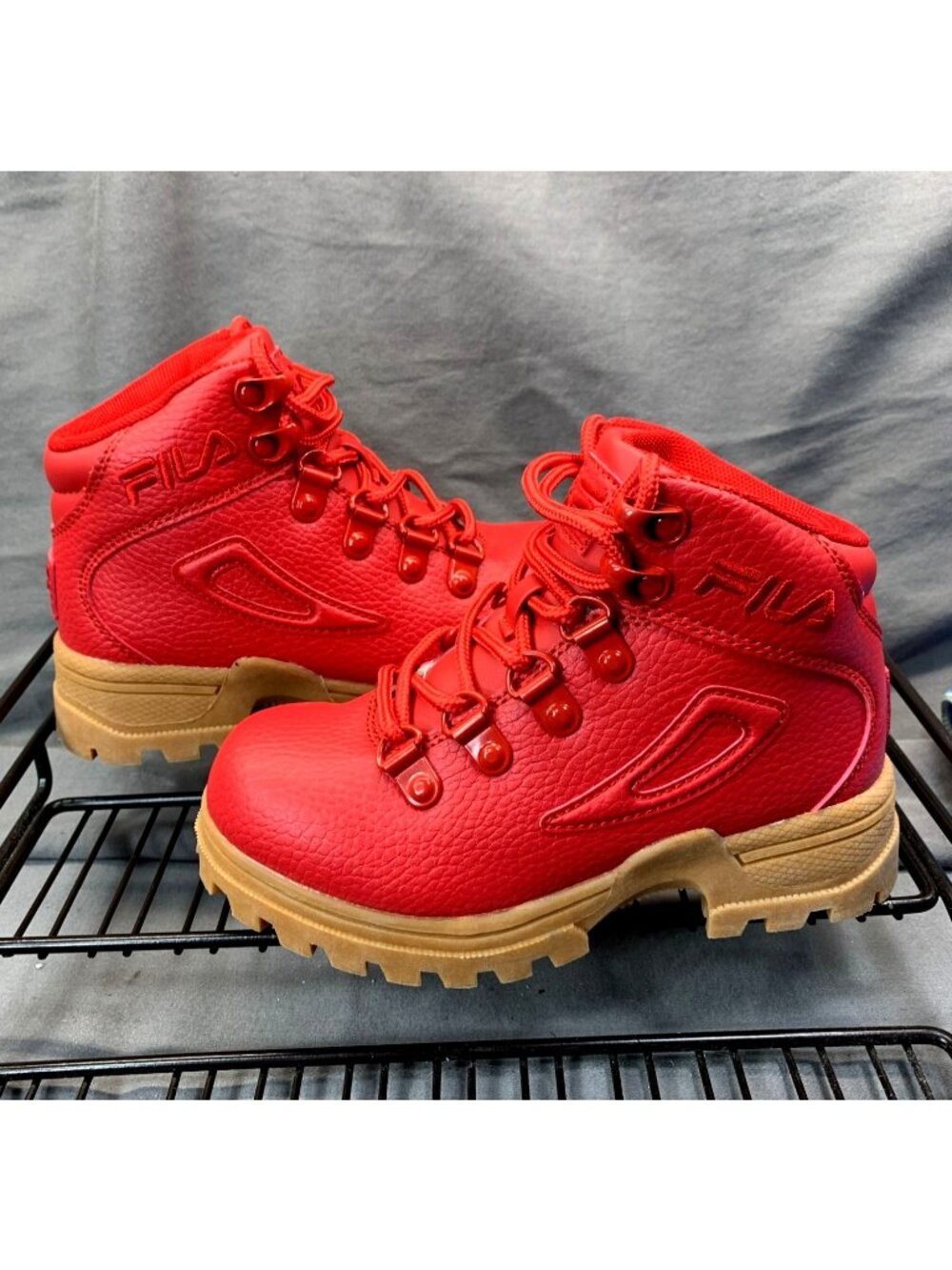 NEW FILA Boy's Faux-Leather Diviner MC7 Red/Gum Hiking Boot Sz 12C